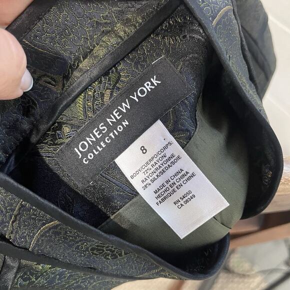 Jones New York Blazer Jacket size 8 Olive Green Paisley Silk Wedding Church - Picture 10 of 10